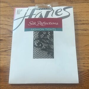 New in package Hanes Silk Reflections Black Floral Tights Size AB Made In Italy